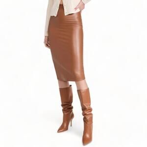 Commando Womens Brown Faux Leather Lined Straight Pencil Midi Skirt Size XL